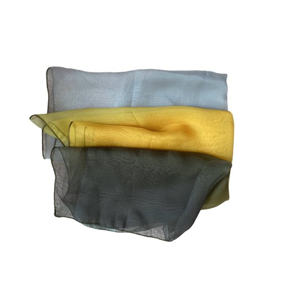 Green Yellow Gray Silk Tie and Dye Scarf - Picture 3 of 5